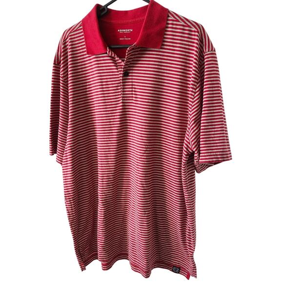 Ashworth Golf Company Large Red Gray Stripped Polo Shirt Cotton - Picture 1 of 8